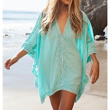 Women's Fashion Solid Cotton Hollow crochet Swimwer Bikini Beach Cover Up Sun Prevention Mini Dress  